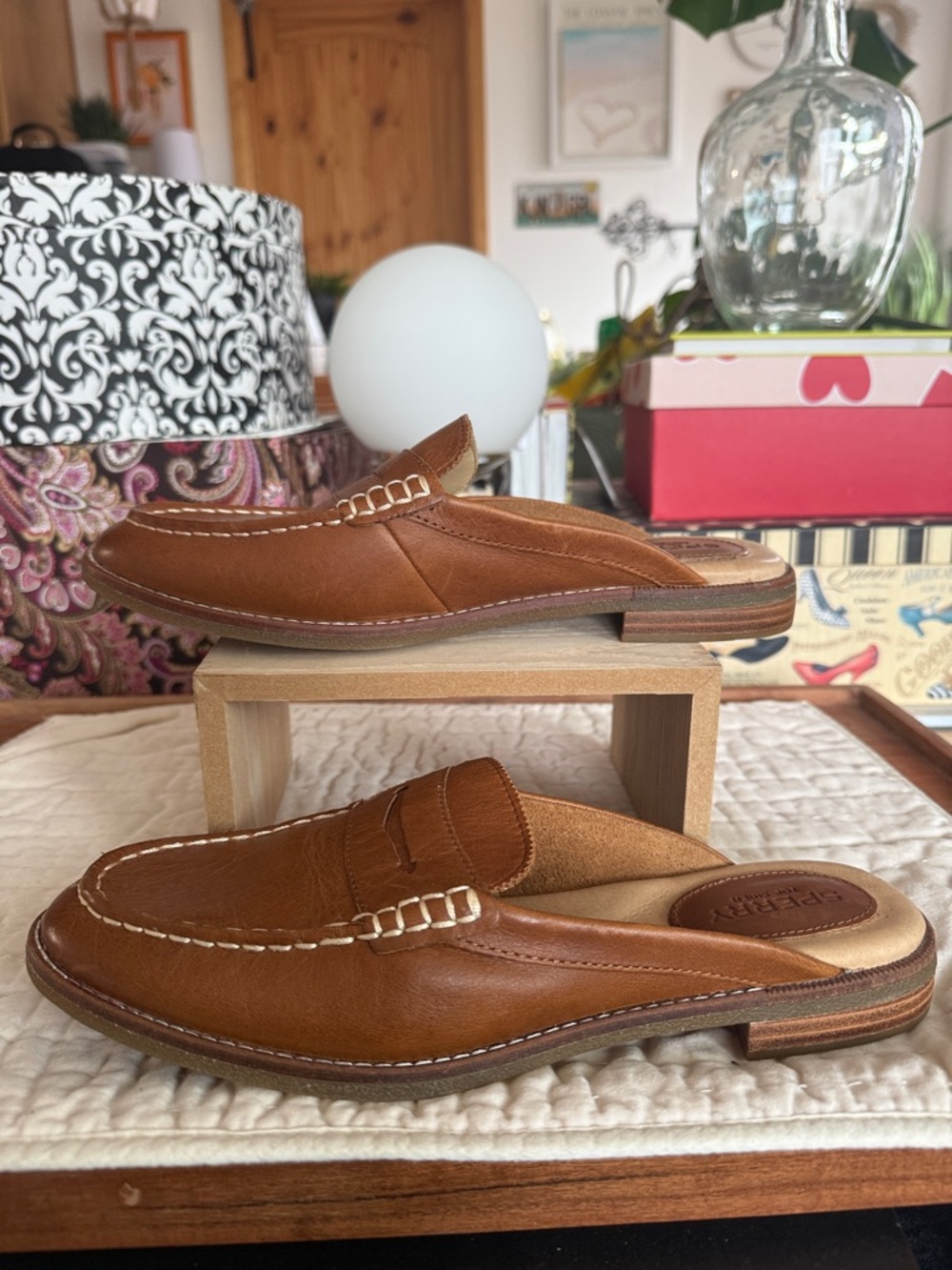 Slip-On Backless Leather Loafers in Brown